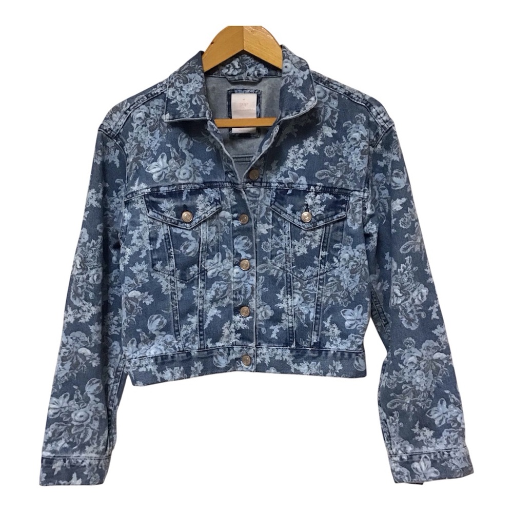 Gap x LoveShackFancy Floral Icon Denim Jacket Blue XS Cropped Jean Jacket Barbie